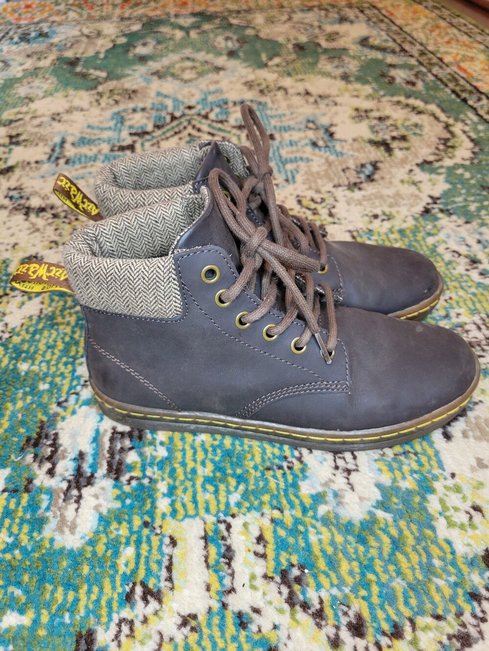 Dr. Martens Brown Tweed Padded Collar Maelly Leather Boots, Size Womens 6 EU 37